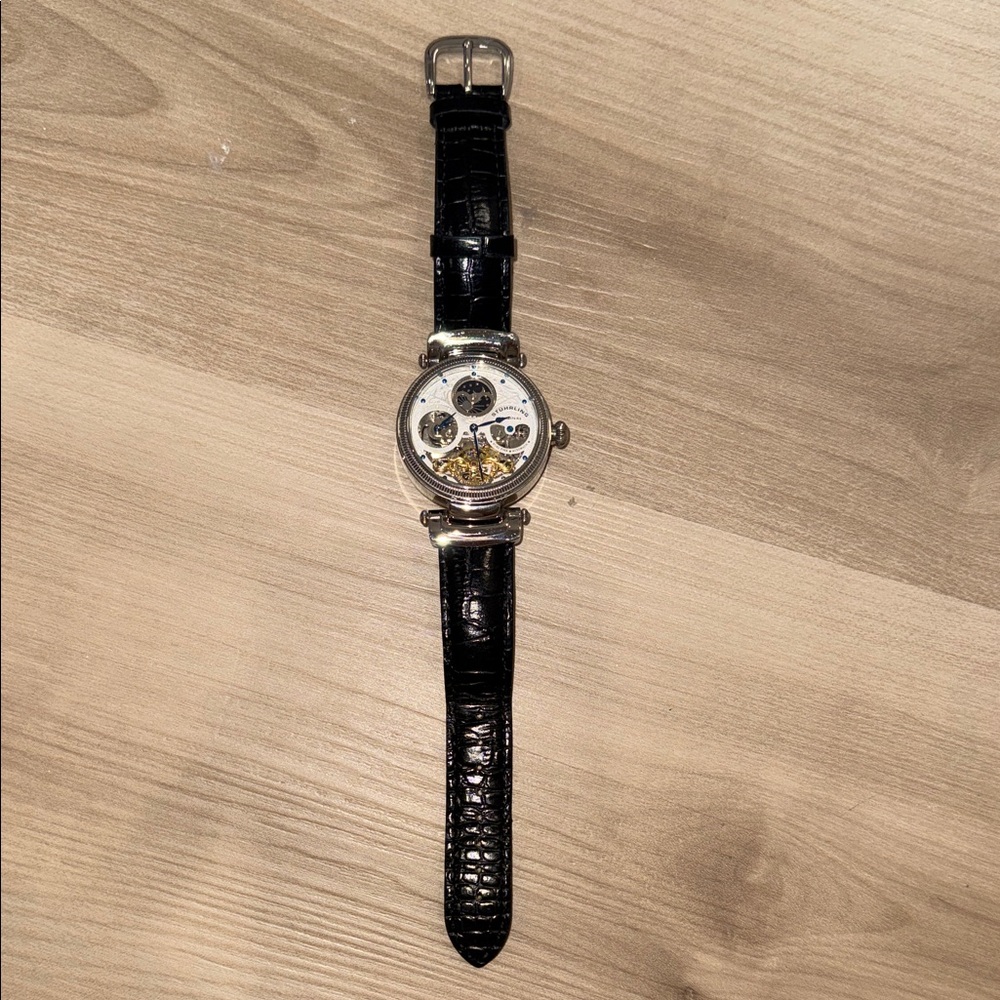 Stuhrling Black Leather Strap Men's Watch